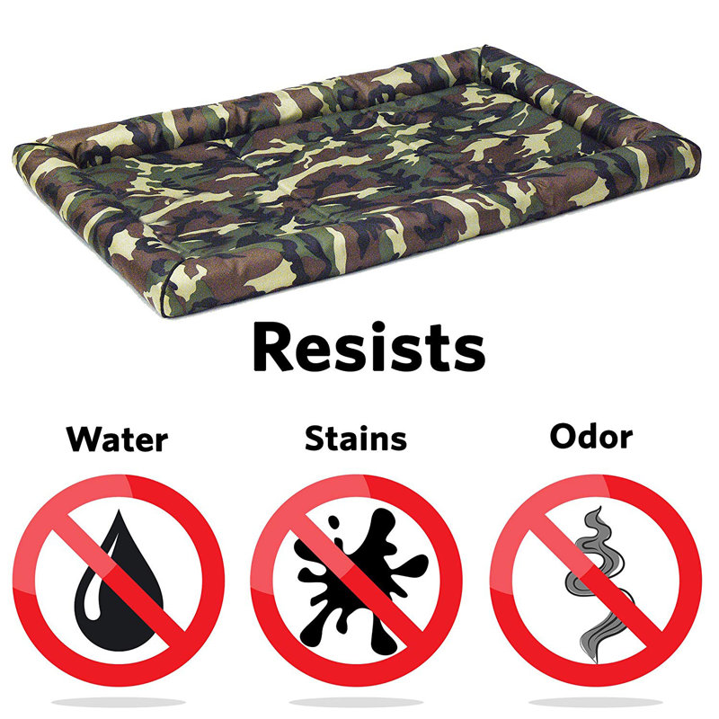 36-Inch Camo Green Polyester Dog Bed with Bolsters