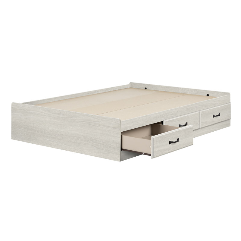 Jasi Wood Standard Bed with 3 Storage Drawers, Twin, Winter Oak