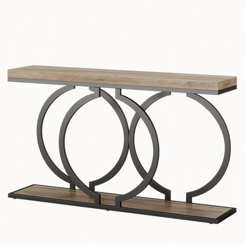 Industrial Console Table 55" - Narrow Long Entryway Sofa Table with Geometric Metal Frame & Vintage Grey Wood Top, Gray