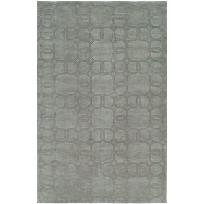 Tapis décoratif gris en laine fabriqué à la main à motif géométrique