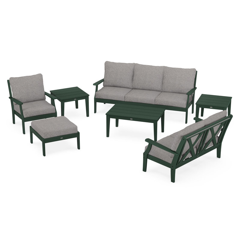 Braxton 7-Piece Deep Seating Set, Grey Mist, Green