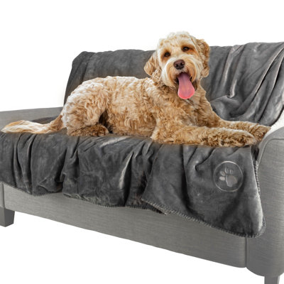 Waterproof Reversible Dog Blanket 60x70 Inches for Couch Bed Car – Soft Sherpa Fleece Pet Throw Furniture Protector Cover - Washable Pet Blanket for Dogs Cats Home Décor by PETMAKER (Grey)