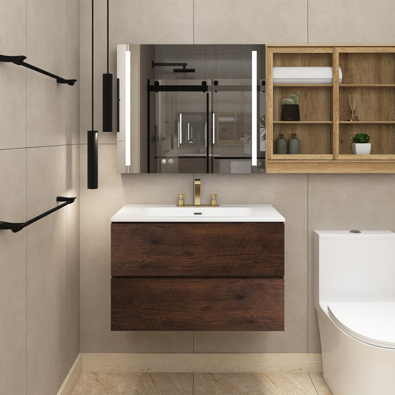 Meuble-lavabo simple 30 po avec plateau en céramique Dolman, Noyer