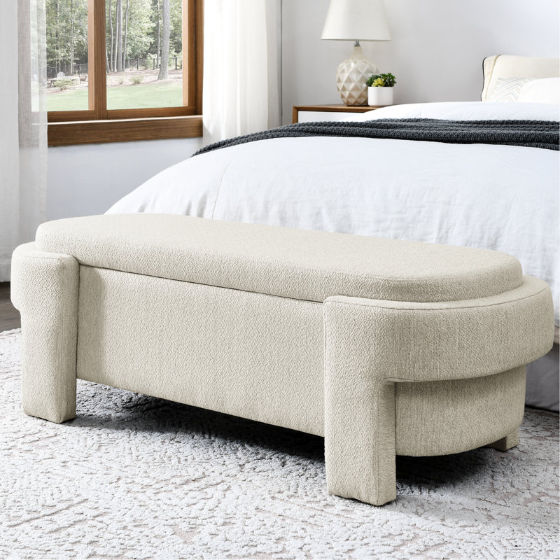 Banc de rangement en lin et tissu beige, Beige