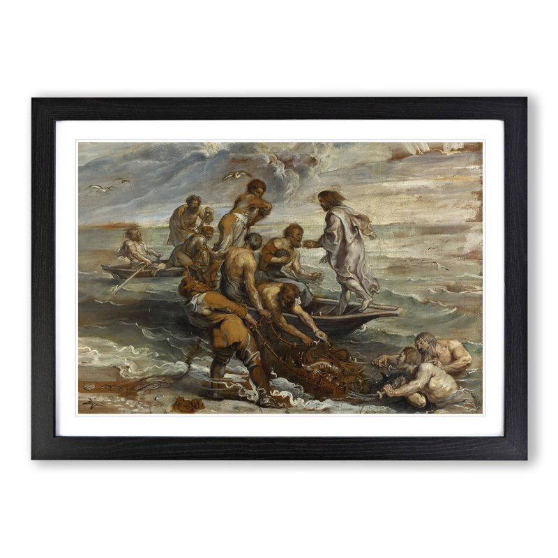 The Miraculous Fish Drought by Peter Paul Rubens - Picture Frame Painting, Black Framed, 48cm H x 65cm W x 2cm D