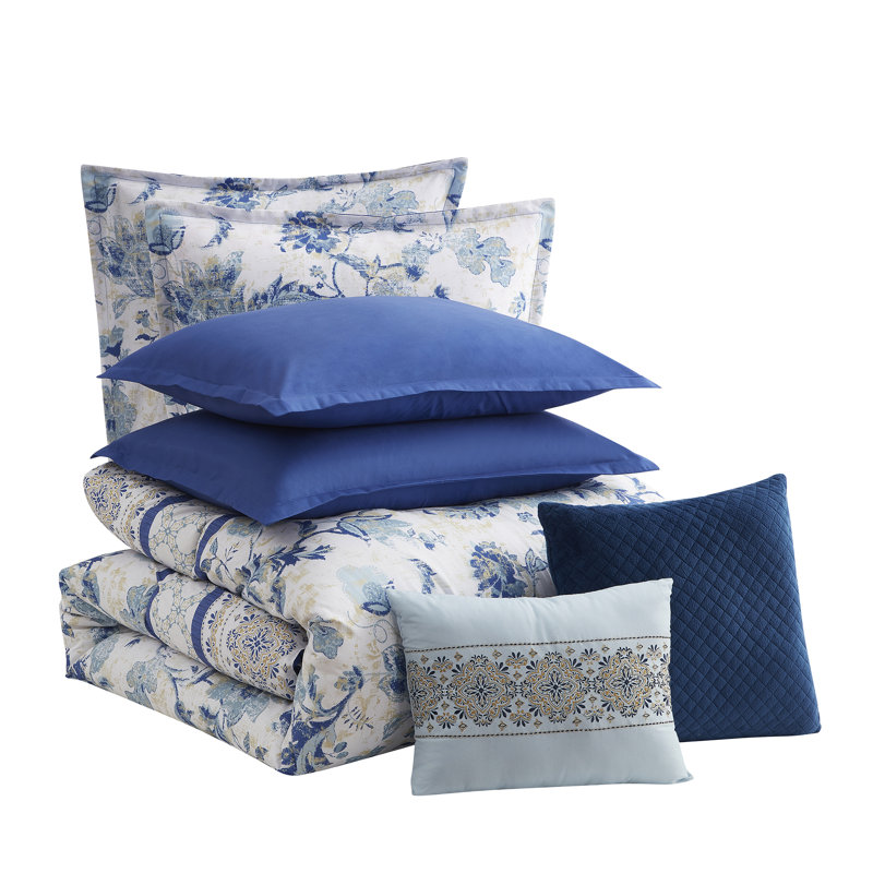 Margolis 7 Piece Comforter Set, King Comforter + 4 Shams + 2 Throw Pillows