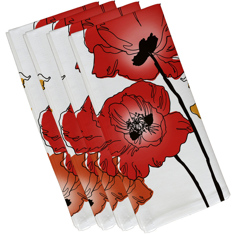 Ensemble de serviettes 4 pièces Poppies, Rouge / Orange
