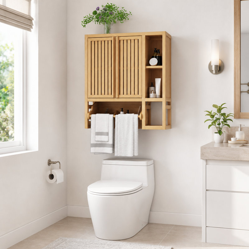 Savinr Bamboo Wall Mounted Bathroom Cabinet with Door and Shelf