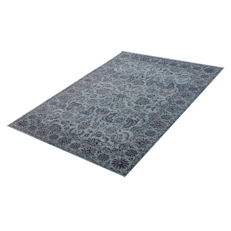 Tapis turquoise noué à la main de conception unique 6 pi 1 po x 8 pi 11 po One Of Kind