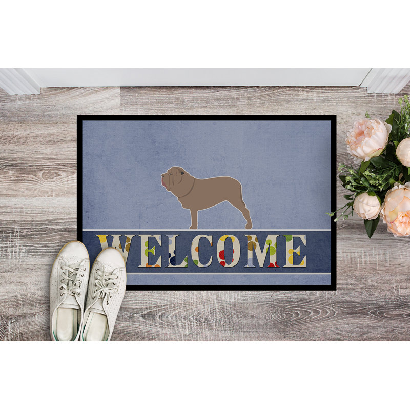 Welcome Non-Slip Outdoor Door Mat, Rectangle 2' x 3', Neapolitan Mastiff