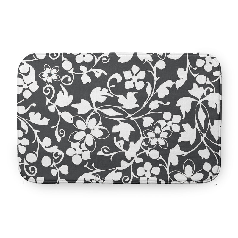 Tapis de bain floral, L 17 po x L 24 po, Gris