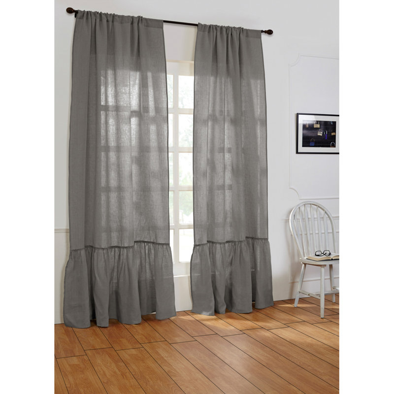 Rideau simple semi-transparent en lin Caprisa, Gris neutre