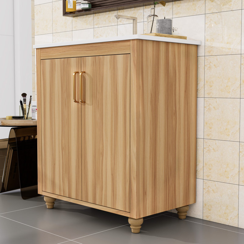 Freestanding Bathroom Vanity with Ceramic Sink, Divided Drawer and Adjustable Shelf