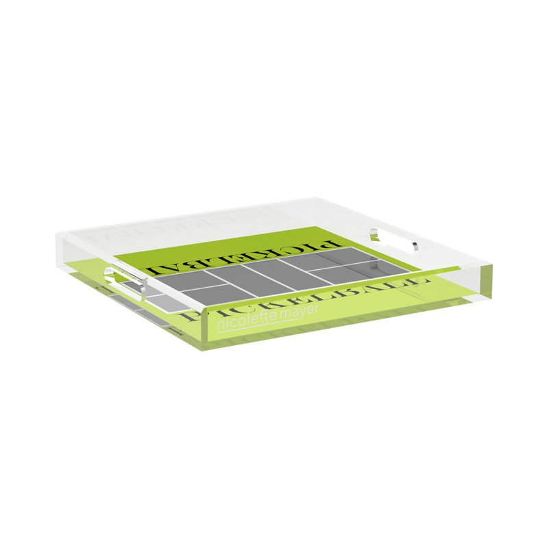 Square Geometric Decorative Tray, 2" H x 15" W x 15" D, Silver/Lime