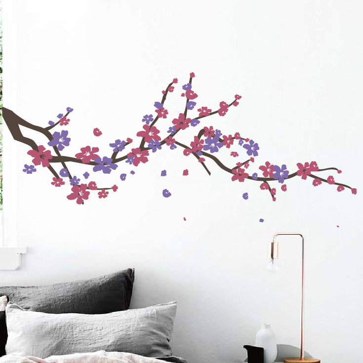 Adhésif décoratif cerisier en fleurs, 19" H x 48" lx 0.01" D, Brun / Rose / Mauve