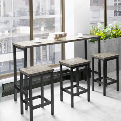 Counter Height Extra Long Dining Table Set With 3 Stools, Pub Kitchen Set Side Table