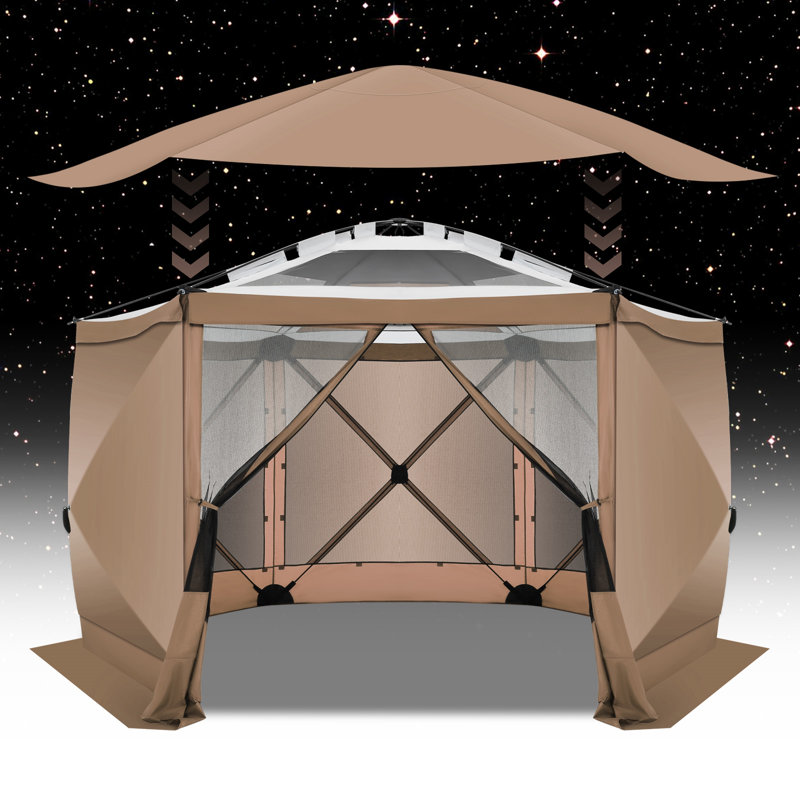 12x12ft Pop up starry sky top Gazebo Screen House Tent with Sidewalls, Khaki
