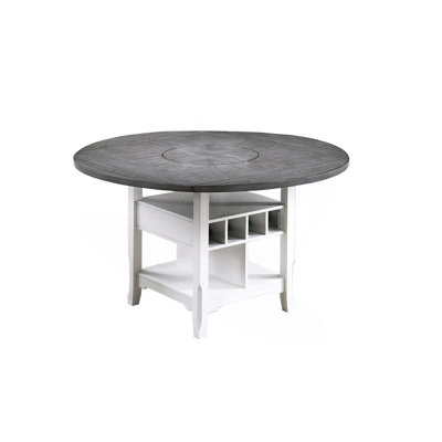 Dining Room 1Pc Counter Height Table W Built In Lazy Suzan Storage Shelf Dining Table Bottom Functional Kitchen Table