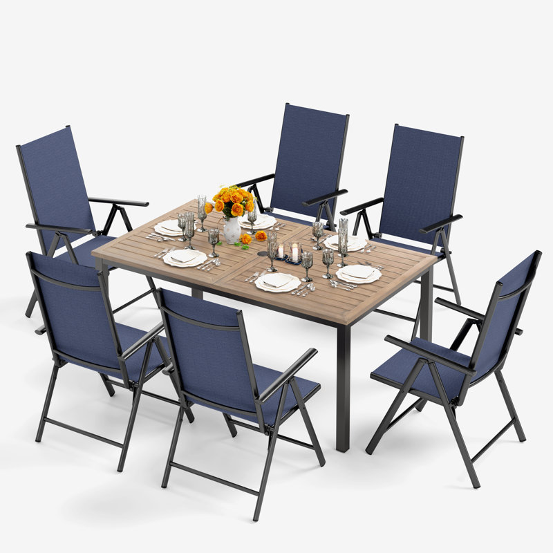 Argyri 6 - Person Patio Dining Set with Rectangular Table, Blue