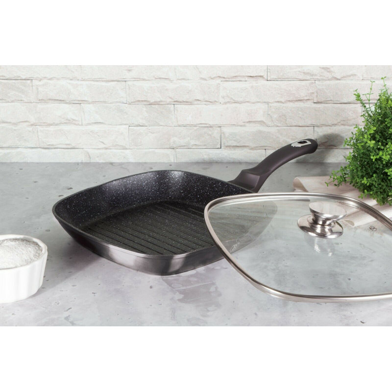 28cm Non-Stick Aluminium Grill Pan / Griddle Set, Silver, 30cm
