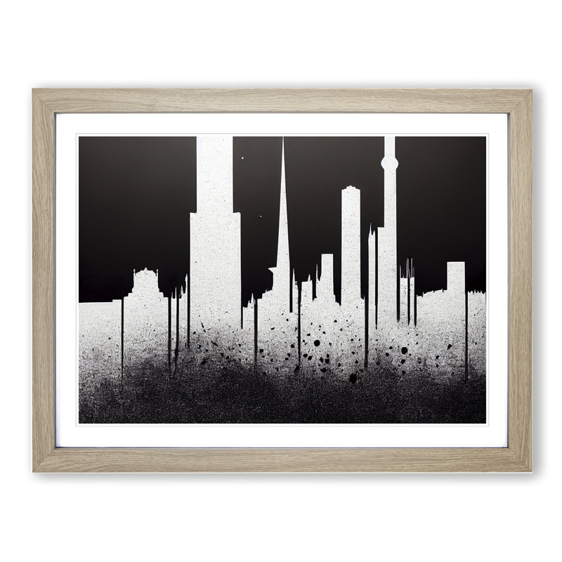 Bedazzled Skyscraper Skyline Abstract - Single Picture Frame Print, 46cm H x 64cm W x 2cm D, Oak Frame