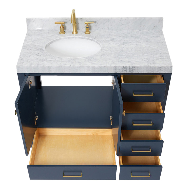 Cambridge Single Bathroom Vanity with Carrara Marble Top, Midnight Blue