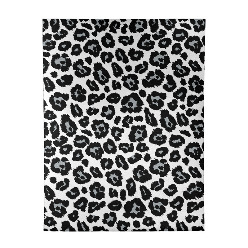 Tapis blanc / noir / gris à imprimé animal, Rectangle 9 pi x 12 pi