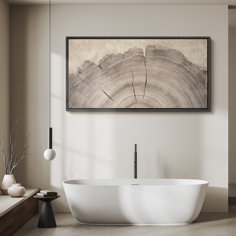 Large Framed Canvas Print Wall Art - Tree Rings Print for Modern Home Decor, Black, 30" H x 60" W