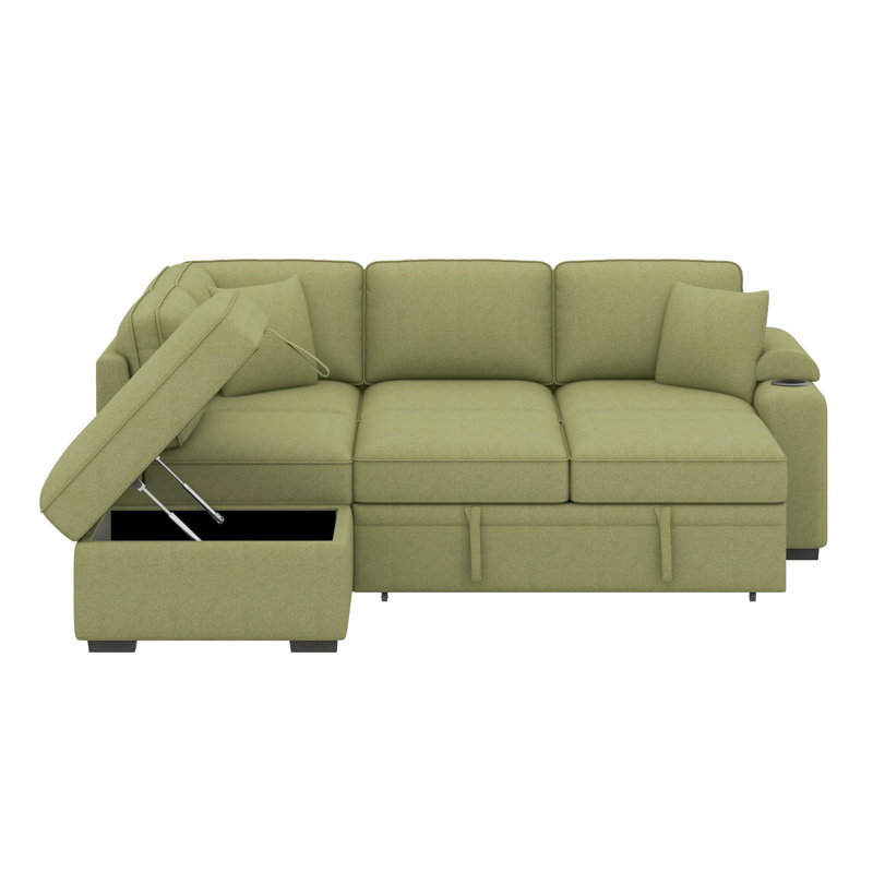 Canapé d'angle modulaire en L avec canapé-lit escamotable en L, Vert