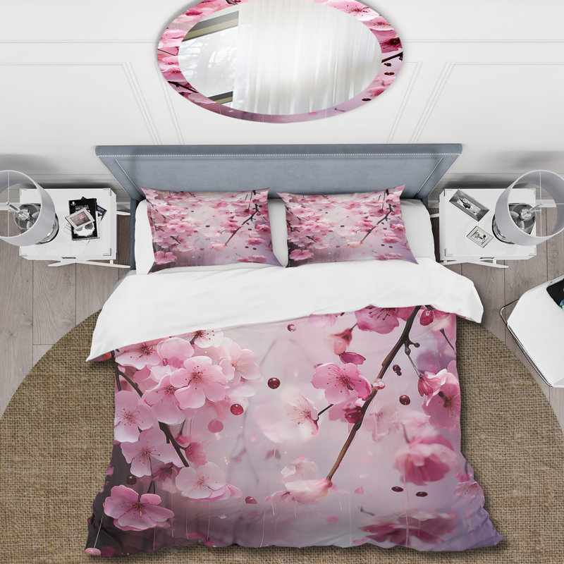 Ensemble de housse de couette cerisier rose en fleur 1 - cerisier rose, Housse de couette pour très grand lit et 2 très 