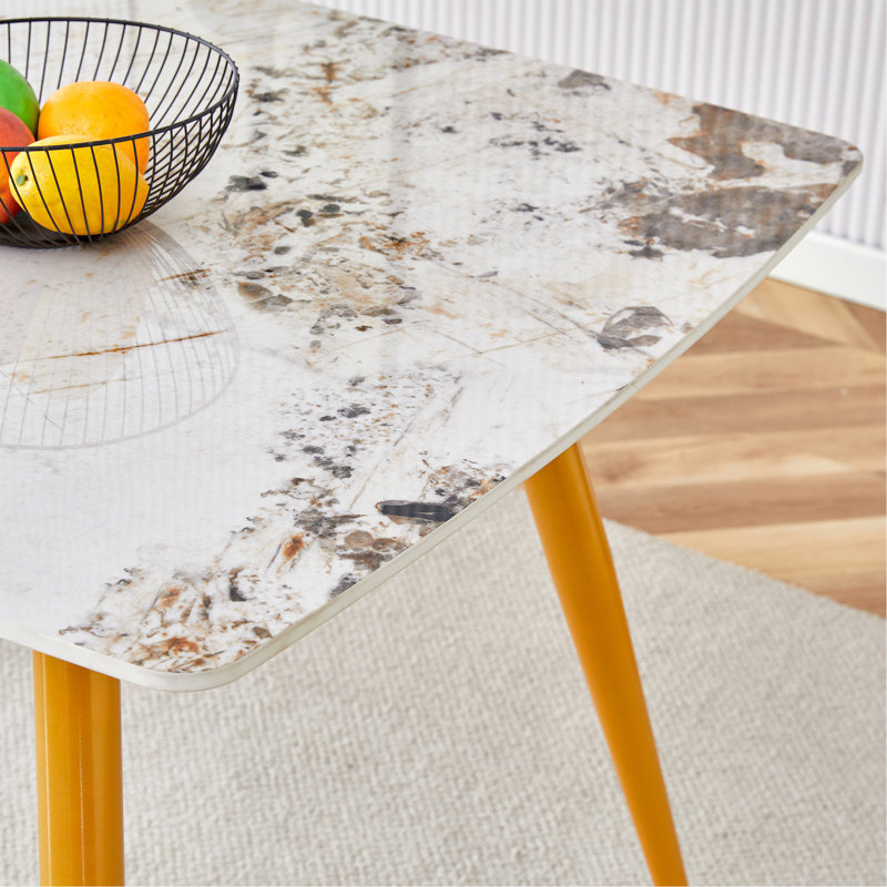 Shand Sintered Stone Dining Table, White/Gray, 30" H x 62" L x 34.6" W