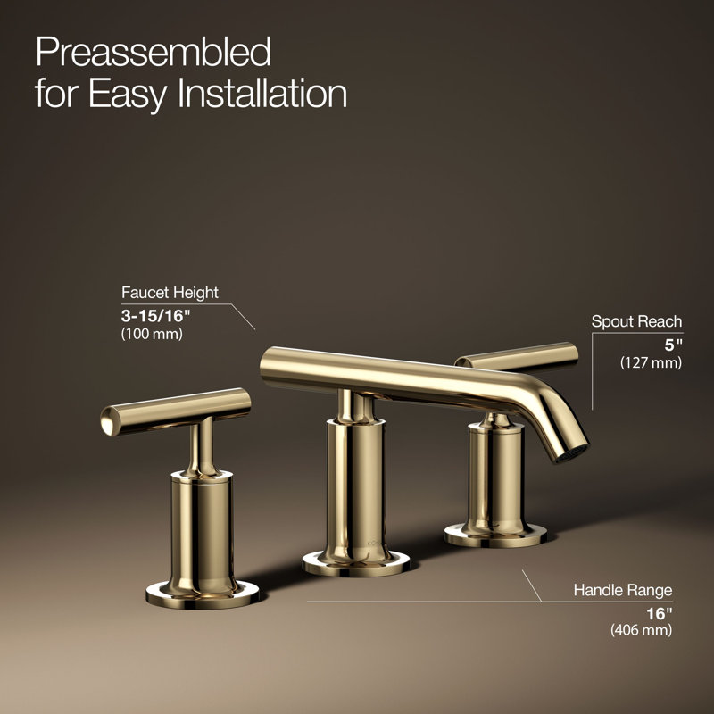 Purist Widespread Bathroom Faucet with Drain Assembly, Vibrant French Gold