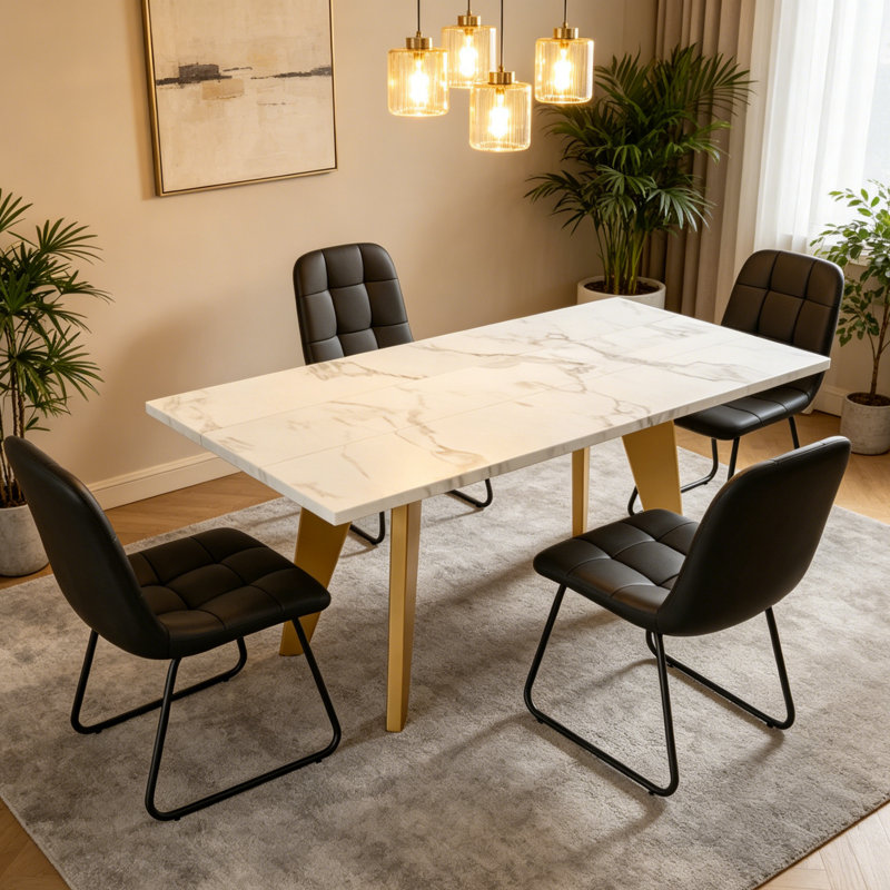 4- Person Solid Wood Top Trestle Dining Table Set, 5 Pieces: Table, 4 Chairs, Black