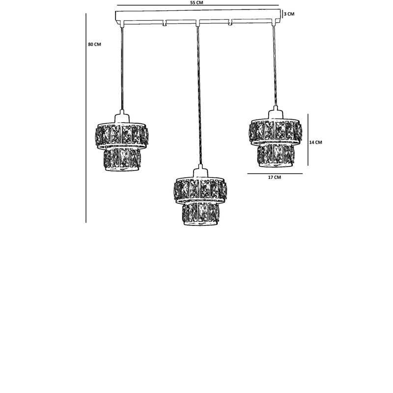 Lustre, 3 niveaux, Noir, Trois lumières