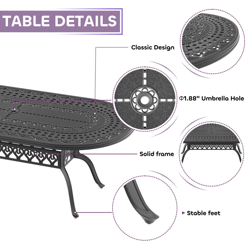 9-Piece 81.89"L Oval Outdoor Dining Set with Umbrella Hole, 8 Stackable Chairs with Brown Cushions