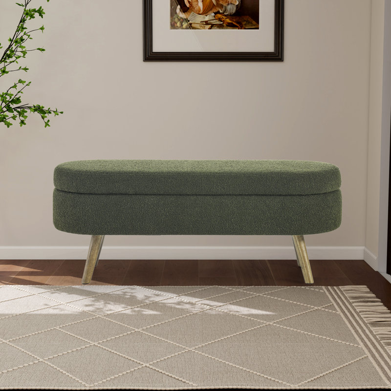 43.48" W Upholstered Flip Top Storage Bench With Solid Wood Legs, Green