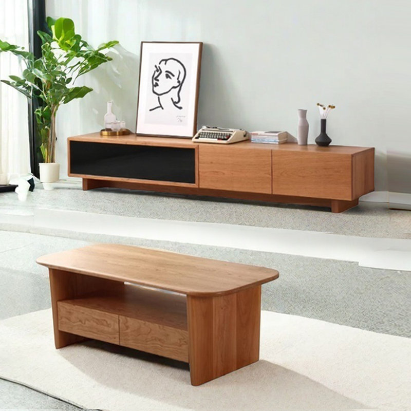 Simple solid wood coffee table TV cabinet combinat