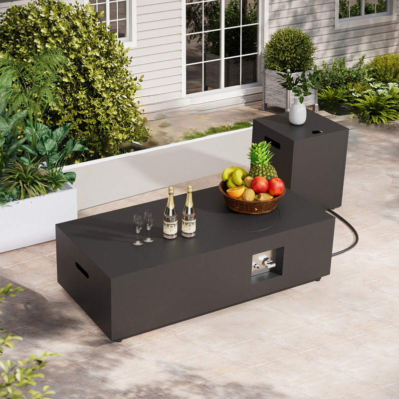 12.6’’ H X 48’’ W Metal Propane Outdoor Gas Fire Pit Table, Black