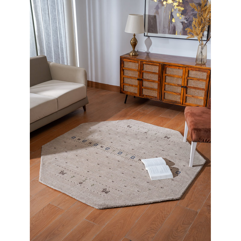 St Catherine Hand Knotted Loom Wool Eco-Friendly Area Rugs - Round, Beige Color, Contemporary Modern Design, High Pile Thick Handmade Anti Skid Area Rugs for Living Room, Bed Room