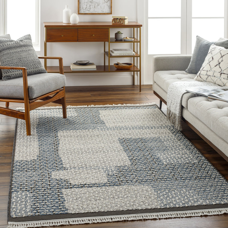 Diego Abstract Blue and Off-White Area Rug, Rectangle 8' x 10'