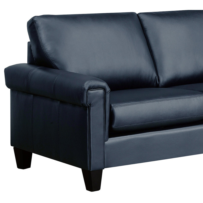 Honcut Upholstered L-Shaped Sectional, Blue Genuine Leather, Right Hand Facing