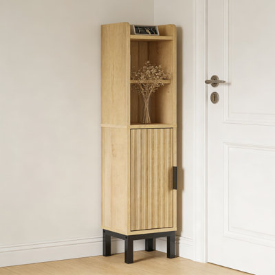 Armoire de rangement étroite pour salle de bain avec porte et tablettes réglables, organisateur de plancher compact pour papier hygiénique et articles de salle de bain essentiels dans les petits espaces