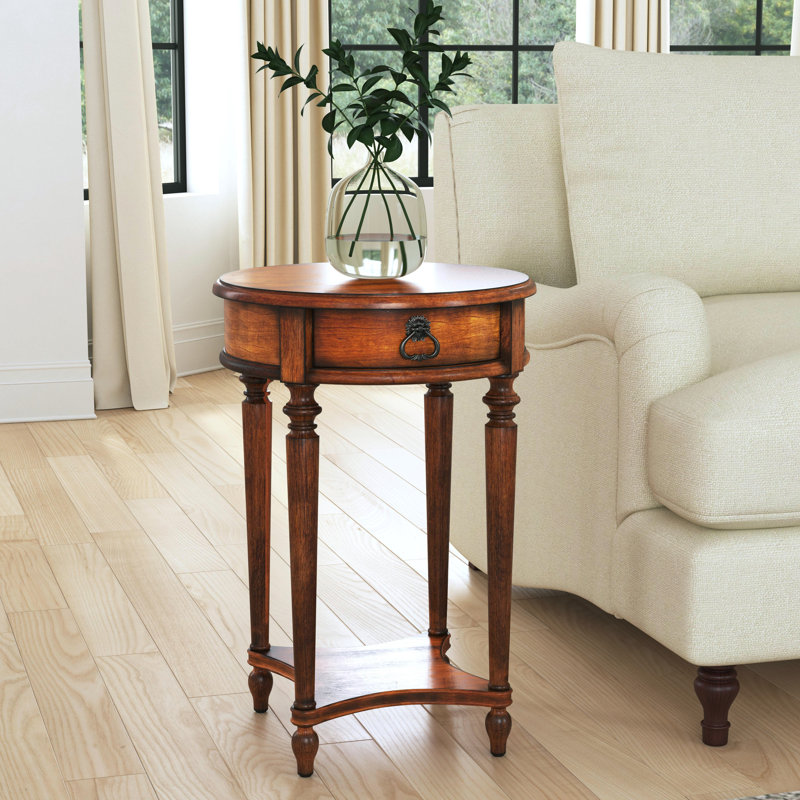 Jules 1 Drawer Round End Table with Storage, Light Cherry