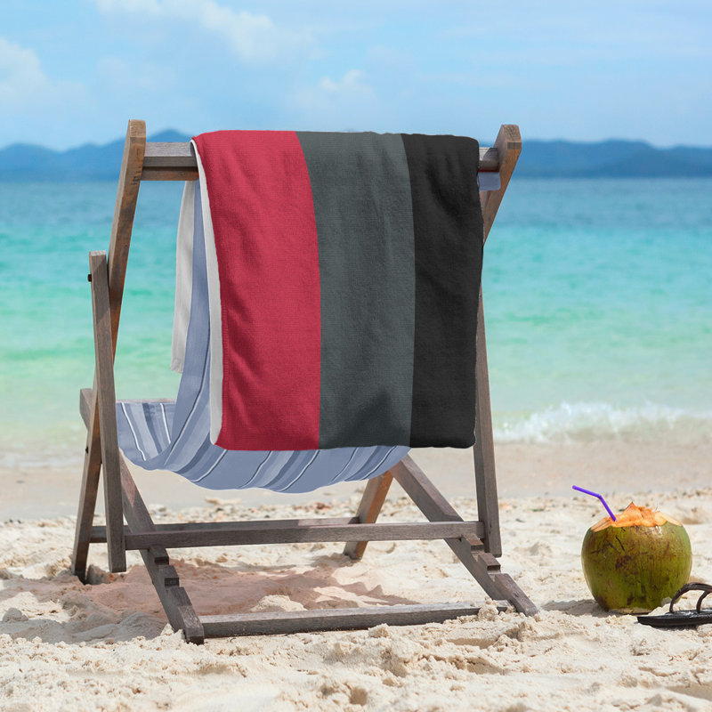 Lightweight Beach Towel, Microfiber, Red/Steel Gray/Black