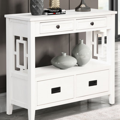 Style Console Table. Antique White Finish. 4 Drawers & 1 Shelf. Solid Pine Wood. For Living Room, Bedroom, Hallway. Spacious Storage Table With Shelf,