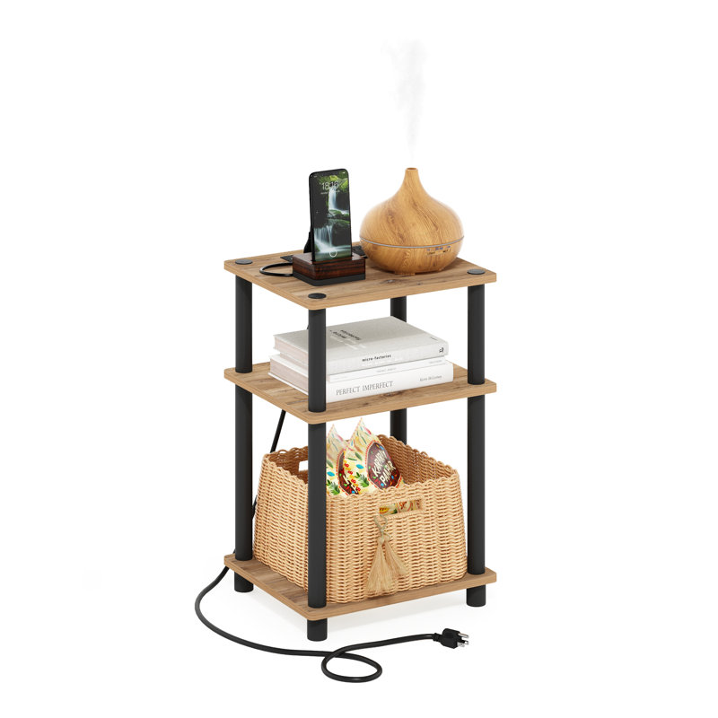 End Table with Dual Installation Options, Built-In Outlets, USB & Type C Ports, Flagstaff Oak