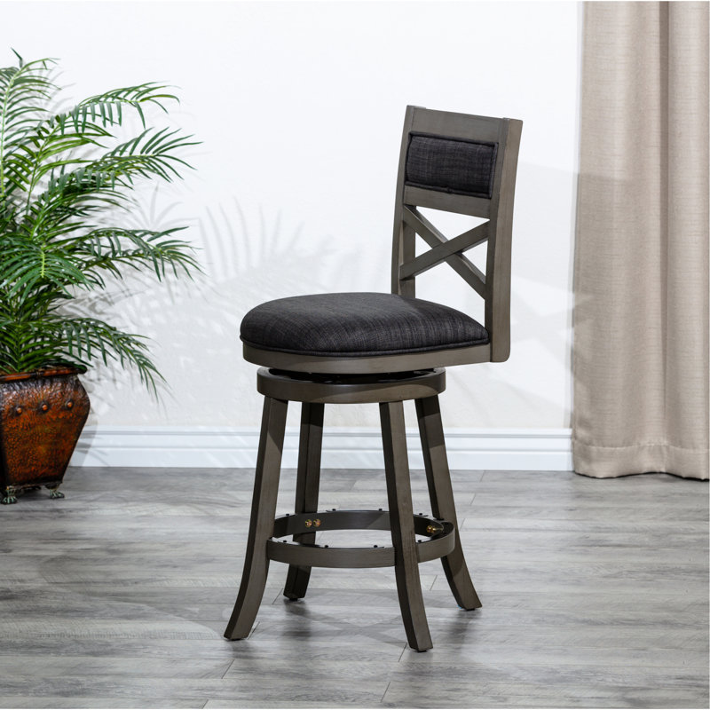 Tabouret de bar pivotant de 30 po, finition gris patiné, siège en tissu gris anthracite - pièce de conception élégante grise, solution de siège de qualité