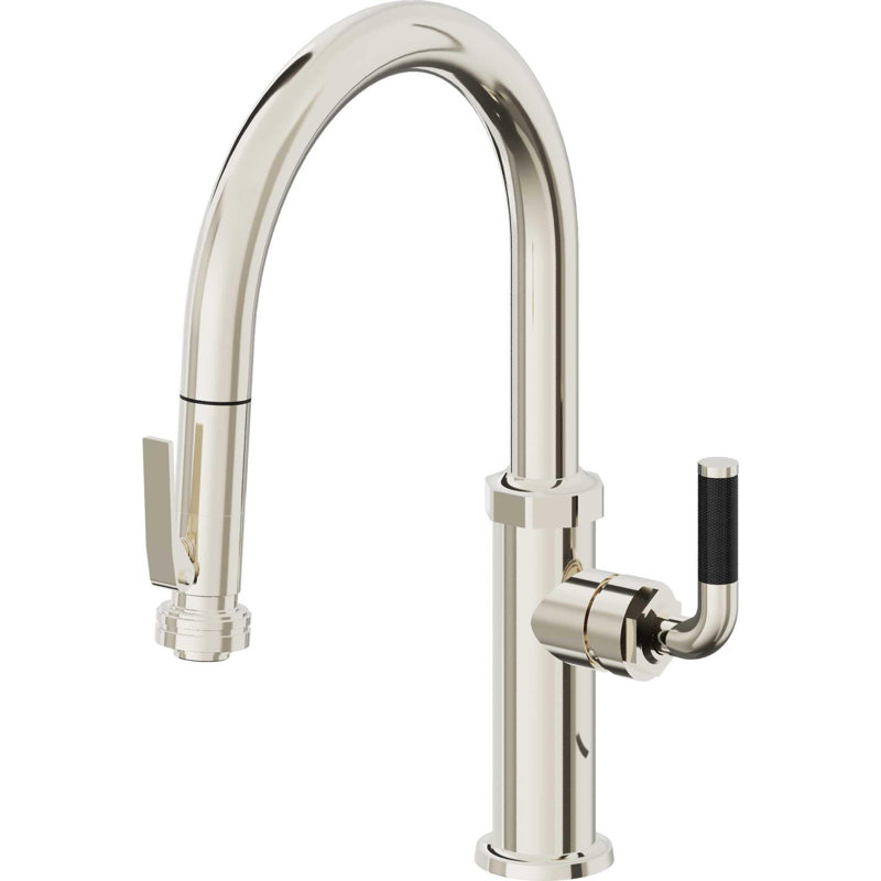Descanso Kitchen Pull-Down Kitchen Faucet with Squeeze Sprayer - Low Arc Spout, Polished Nickel