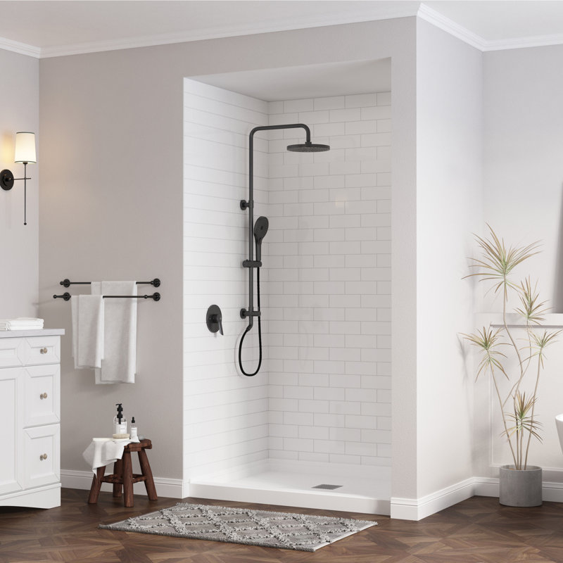 48/60"W x 32/36"D Multiple Sizes Single Threshold SMC Shower Pan Base with Drain Assembly, Non-Slip, Center