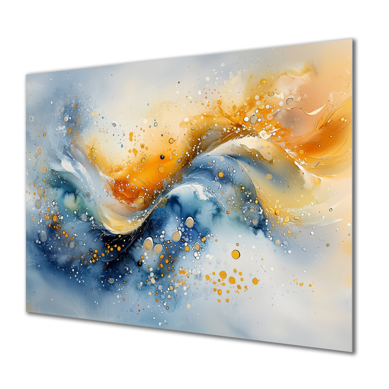 «Blue Yellow Dream Lines IV», reproduction d'art moderne sur métal, collage abstrait, H 16 po x l 32 po